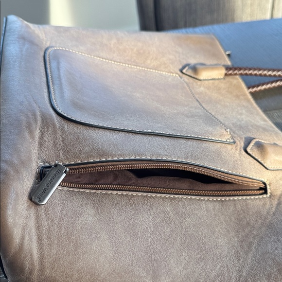 Montana West Pewter Brown Faux Leather Concealed Carry Bag Tote Braided Details - Picture 10 of 15